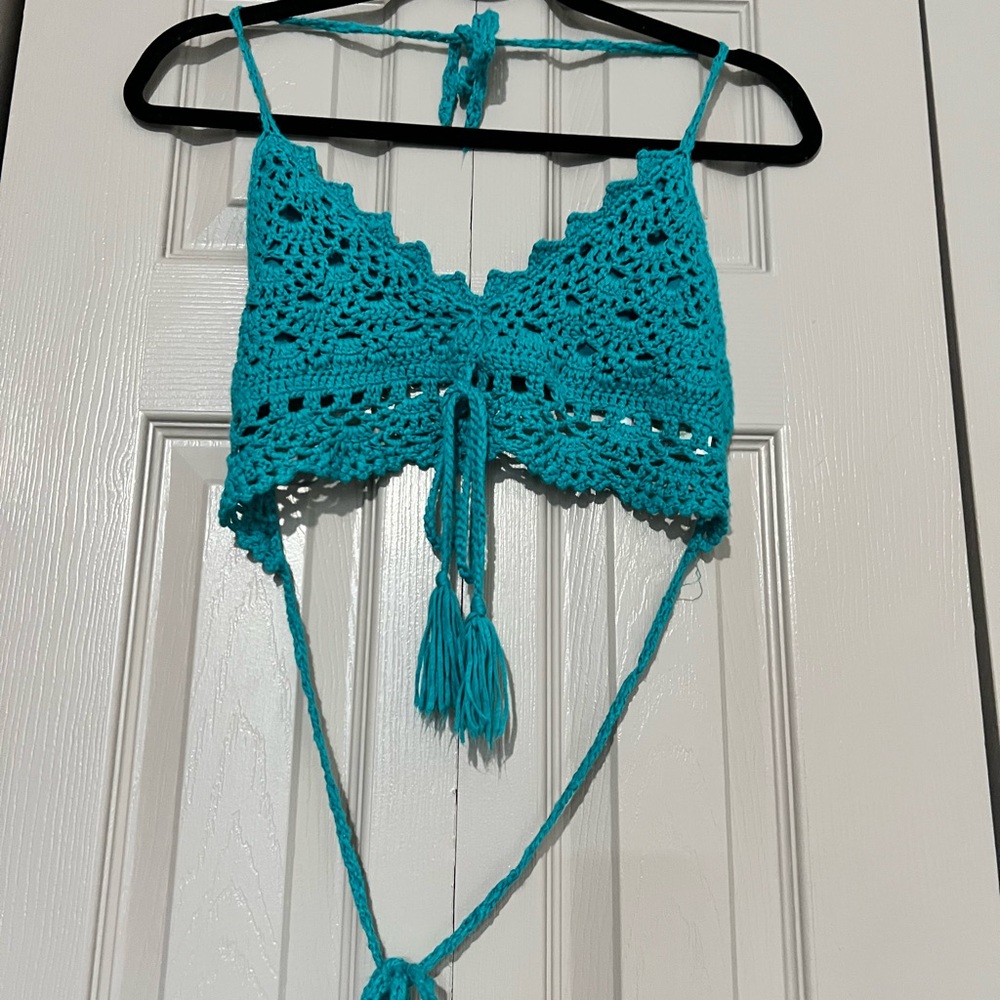 India Boutique - Blue Crochet Top - OS